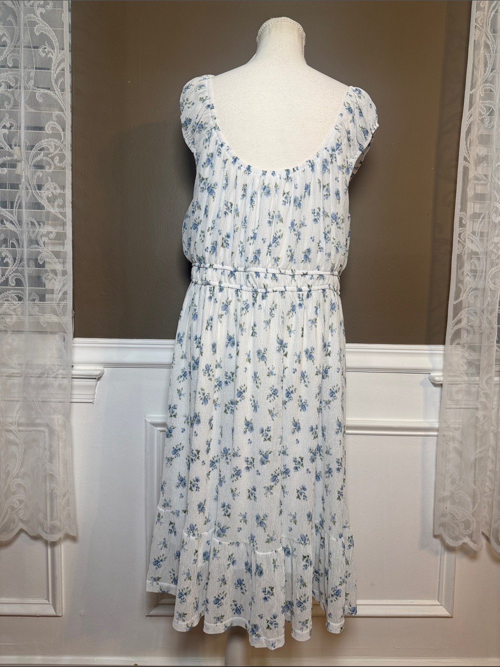 Ember Blue Floral Prairie Midi Dress Cottagecore Babydoll Size 2X - Picture 3 of 7
